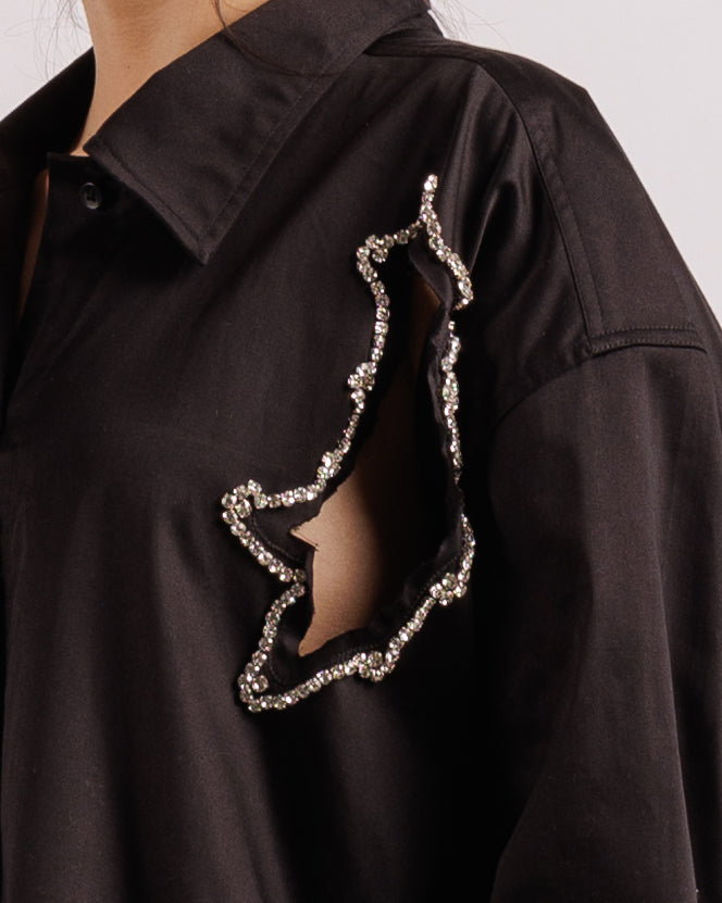 Algae Overshirt - Crystal Embroidery | Linen | Black