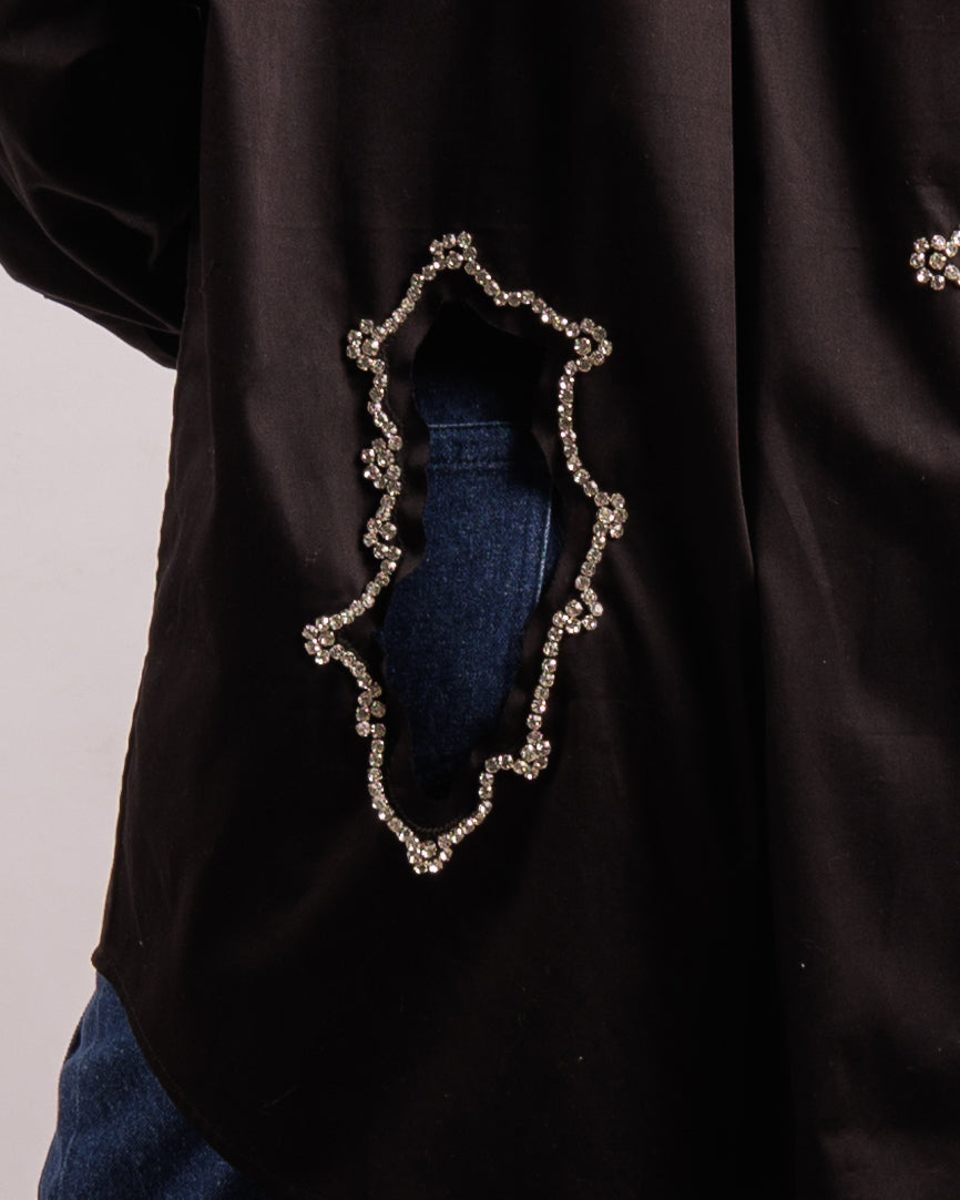 Algae Overshirt - Crystal Embroidery | Linen | Black