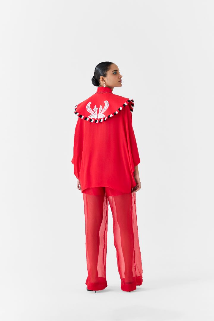 Ruby Crepe Batwing Shirt with Collar