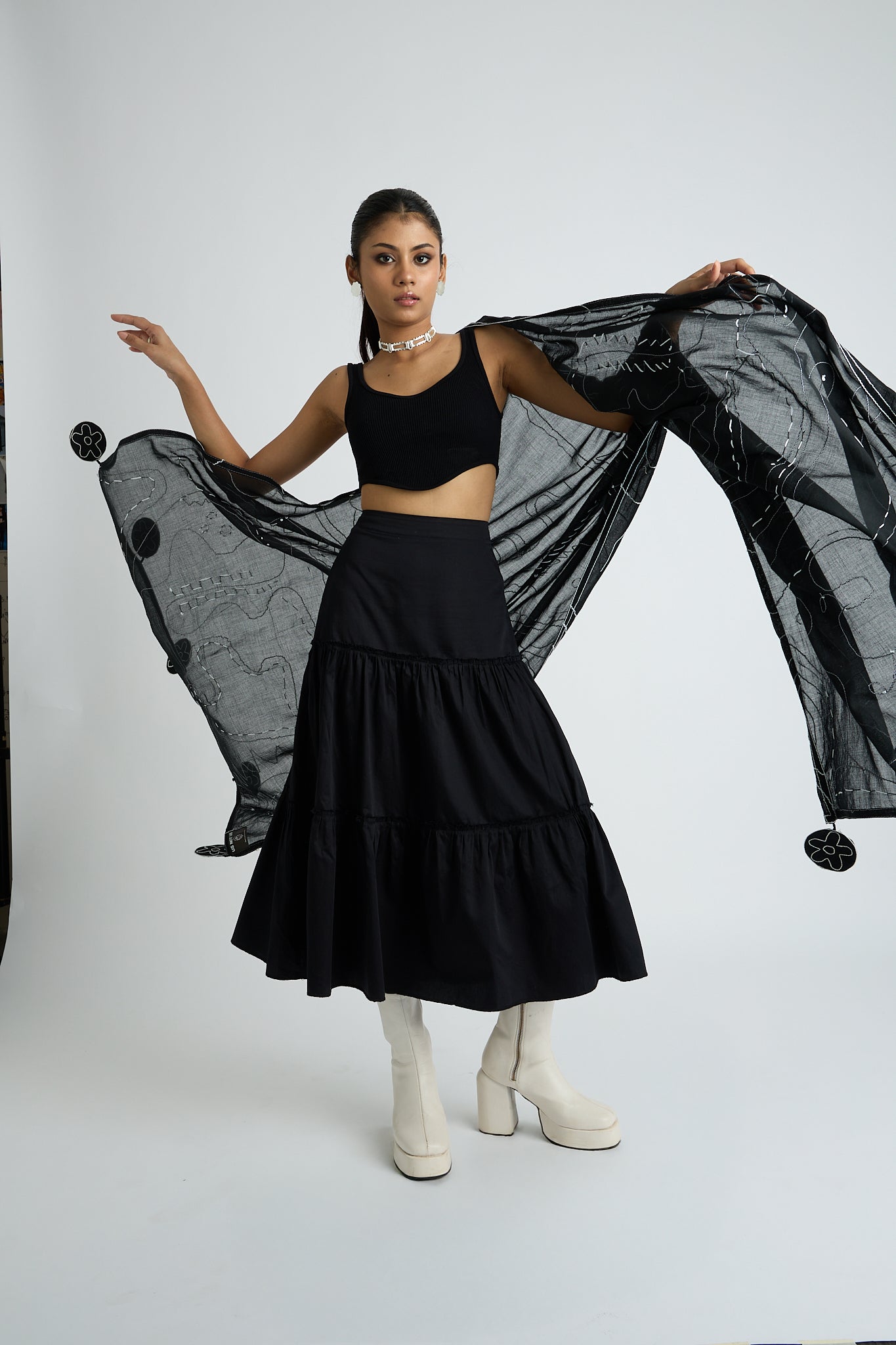 black maxi skirt | tiers | mulmul