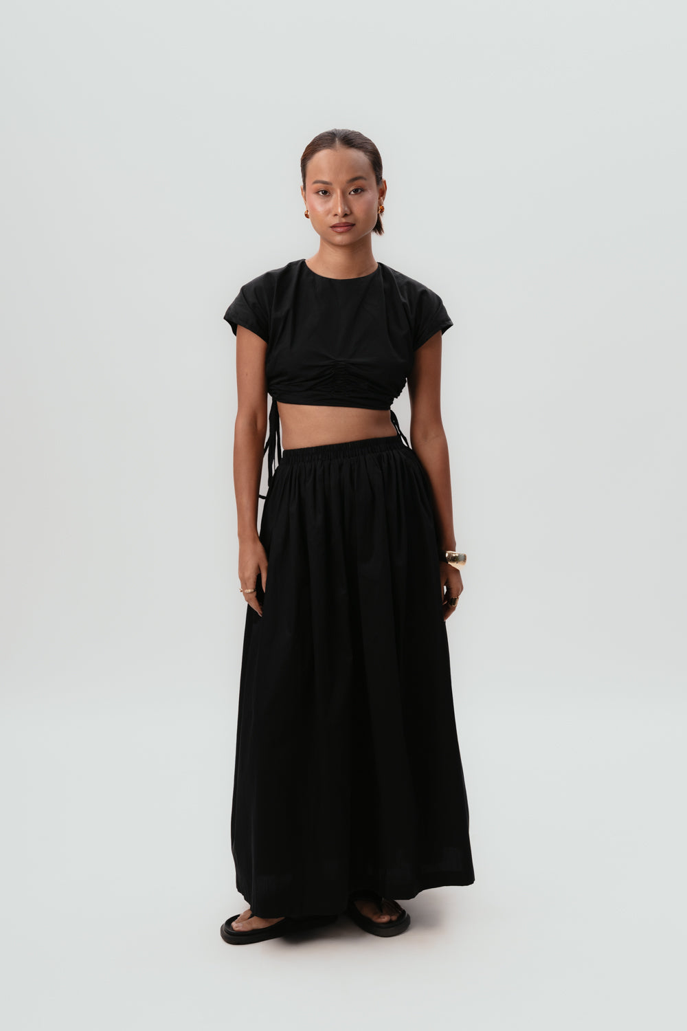 black cotton skirt | maxi skirt | black crop top
