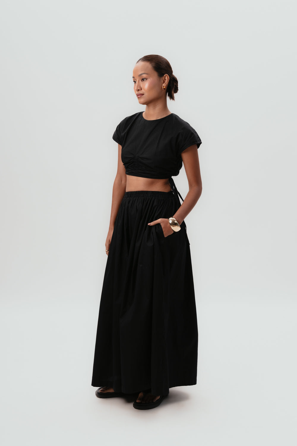 black cotton skirt | maxi skirt | black crop top