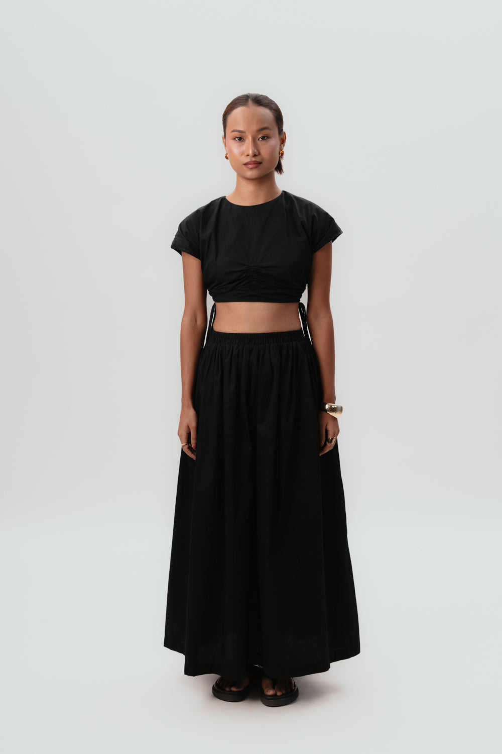 black cotton skirt | maxi skirt | black crop top