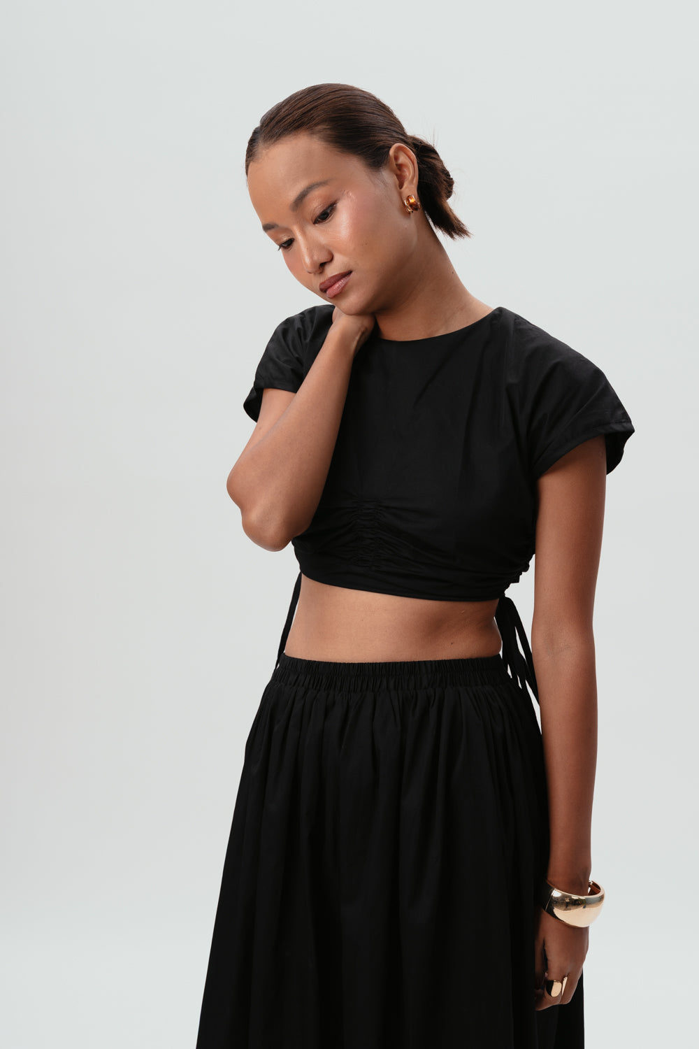 black cotton skirt | maxi skirt | black crop top