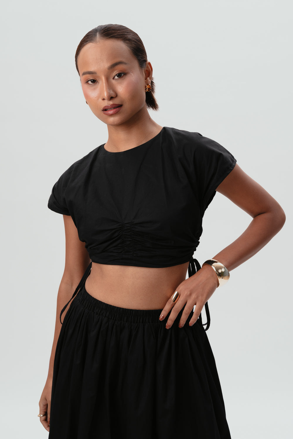 black cotton skirt | maxi skirt | black crop top