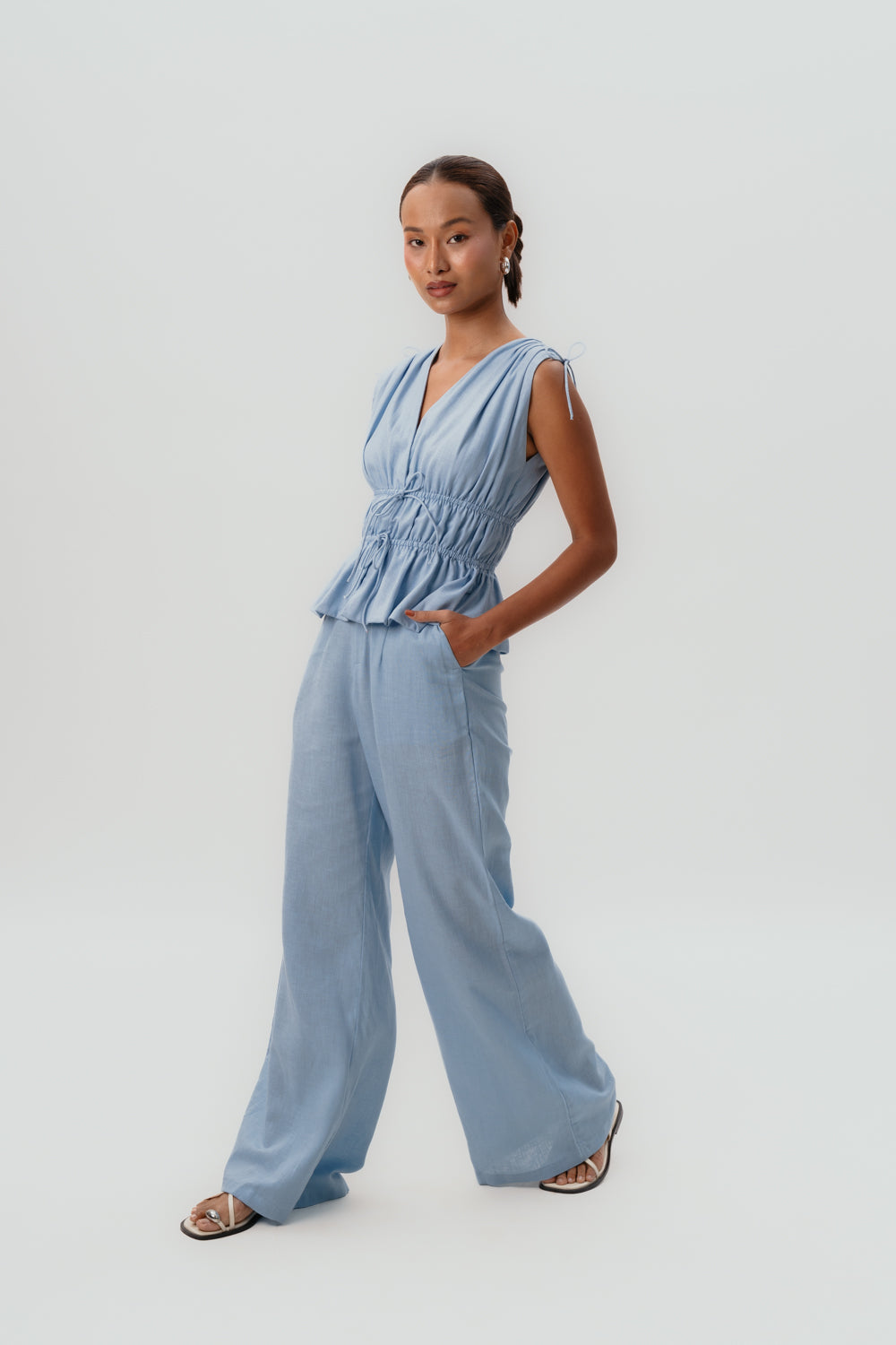 Blue Sleeveless Top | Linen | Summer Tops | Linen Pants