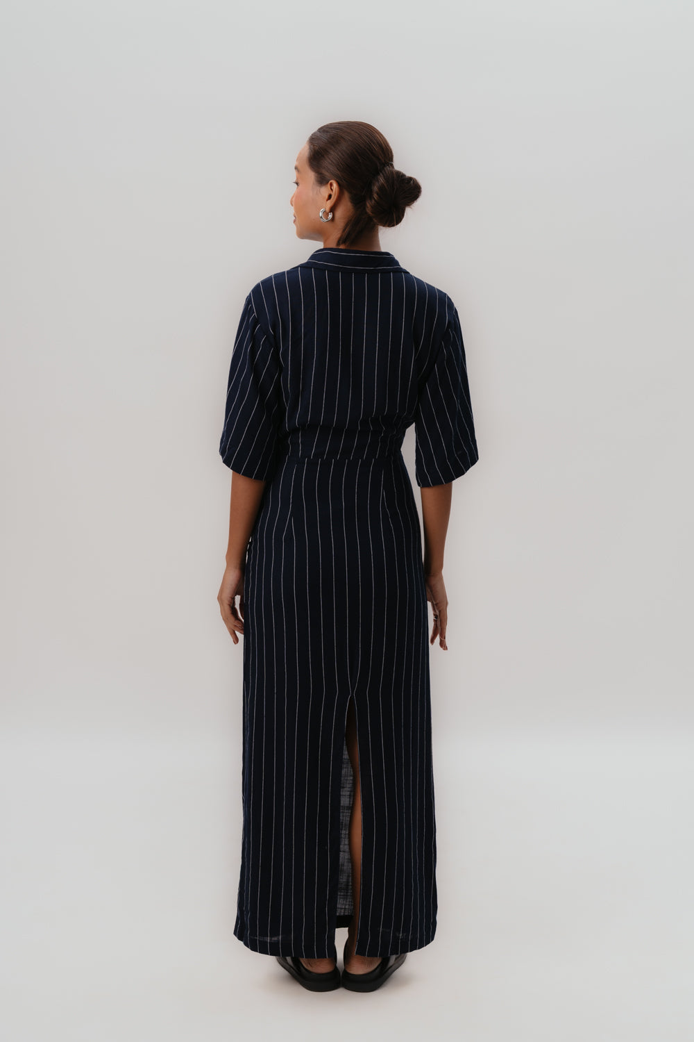 Navy Pinstripes Dress | Formal | Maxi