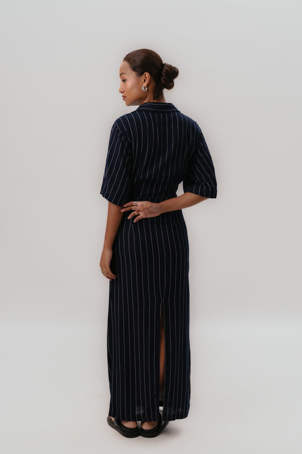 Navy Pinstripes Dress | Formal | Maxi