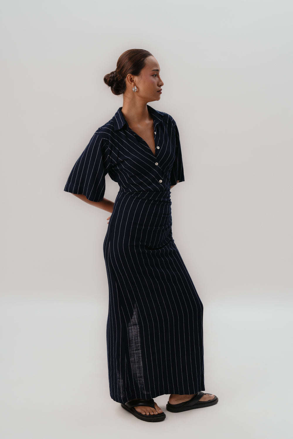 Navy Pinstripes Dress | Formal | Maxi