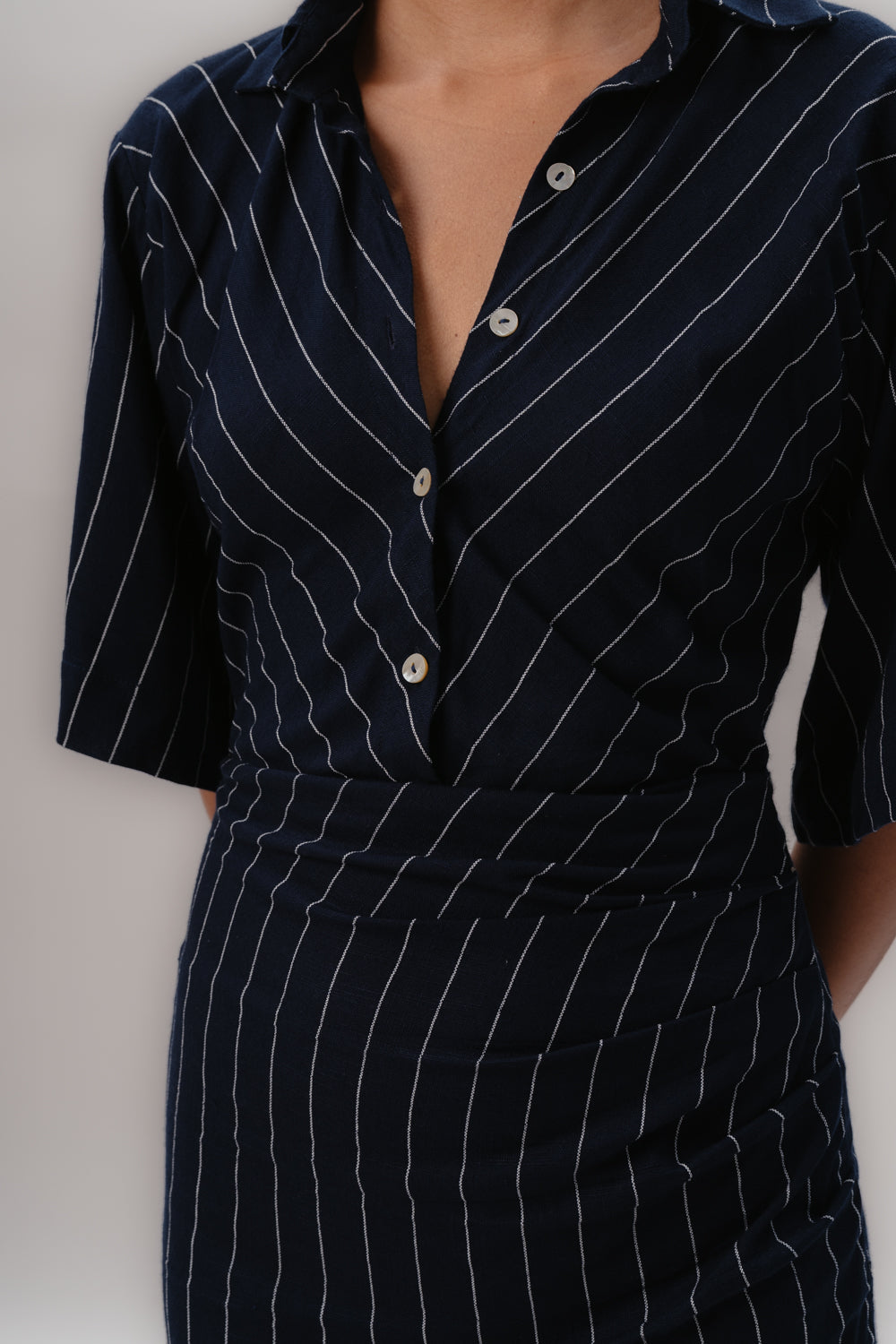 Navy Pinstripes Dress | Formal | Maxi