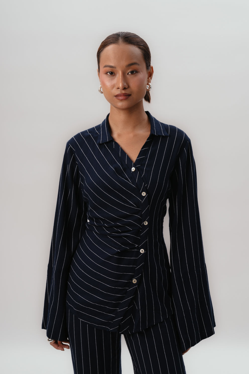 Navy Pinstripes Shirt | Formal | Asymmetrical