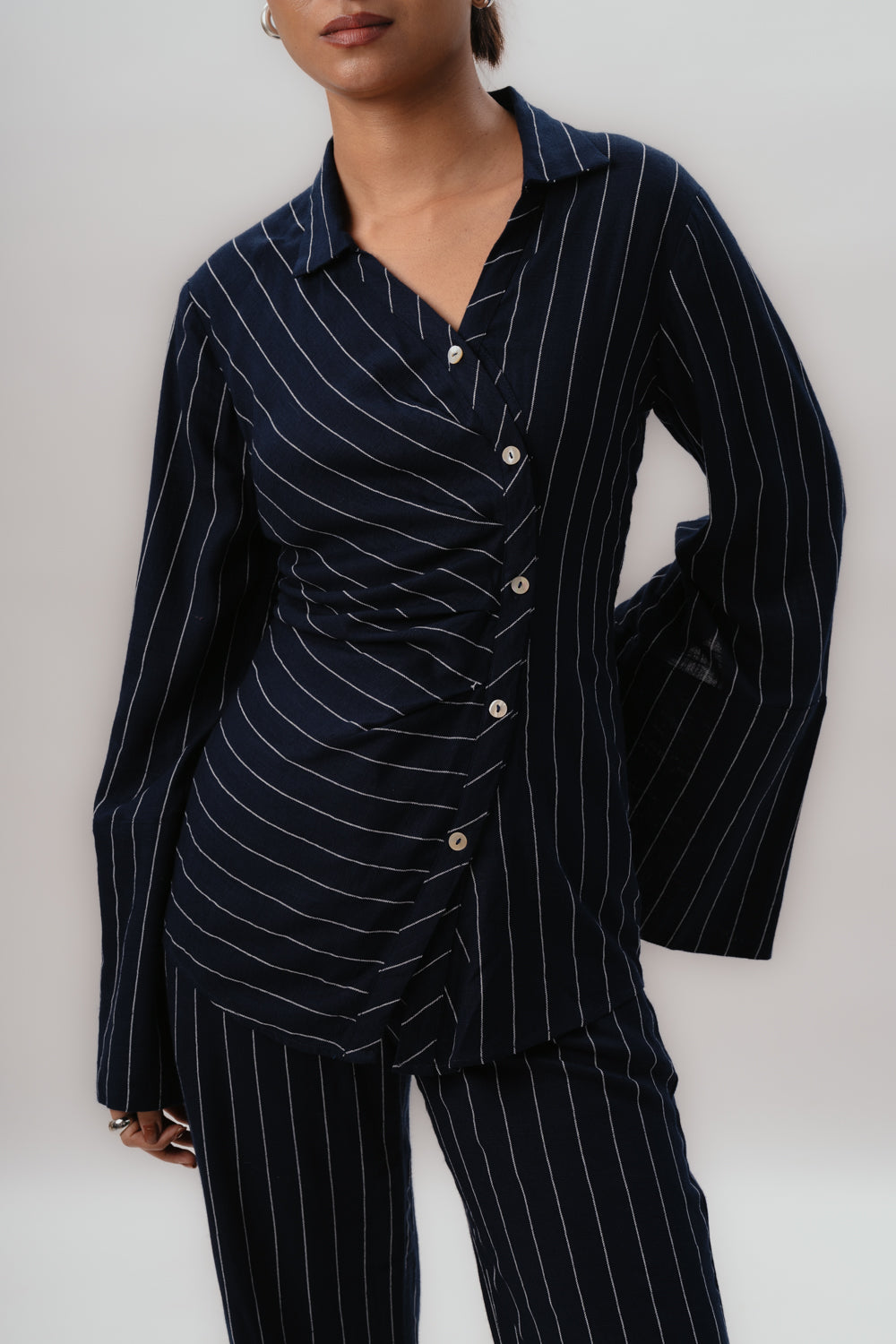 Navy Pinstripes Shirt | Formal | Asymmetrical