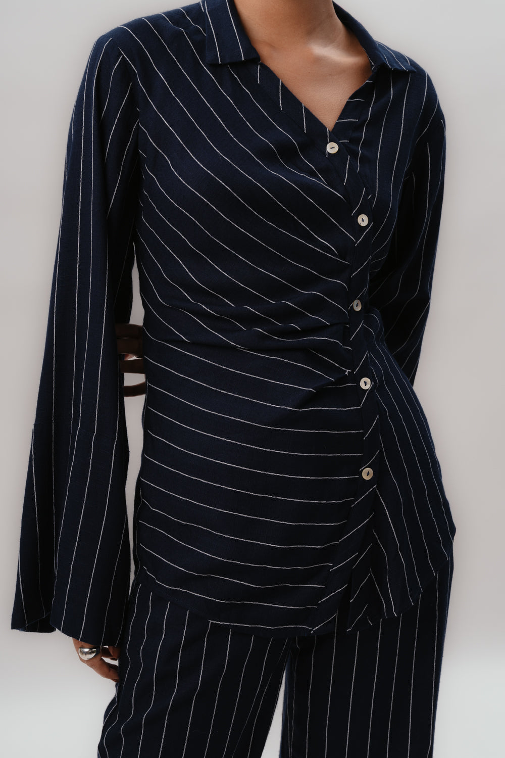 Navy Pinstripes Shirt | Formal | Asymmetrical