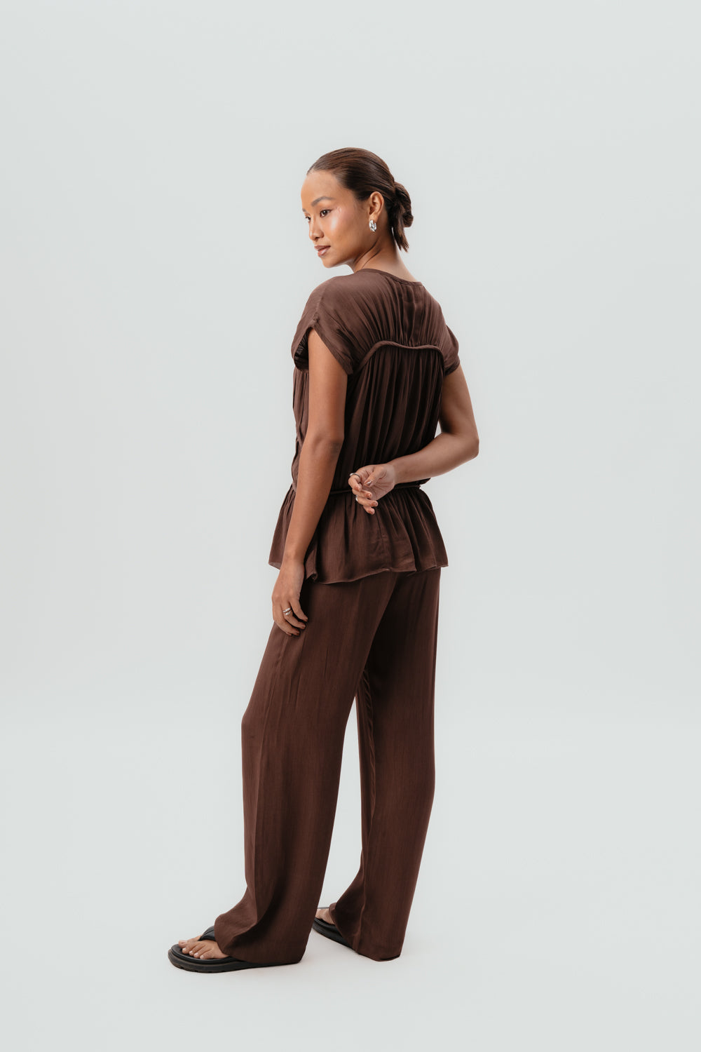 Brown Viscose Top | Brown Pants | Mid Rise