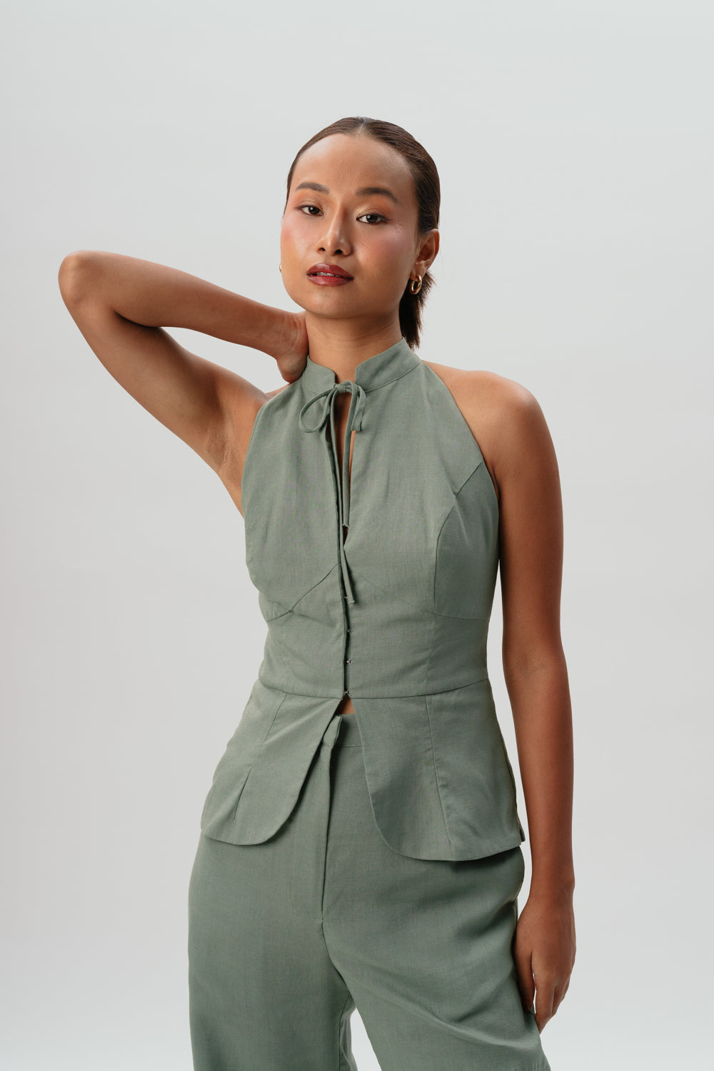 Mint Green Halter Neck Top | Linen | Pants