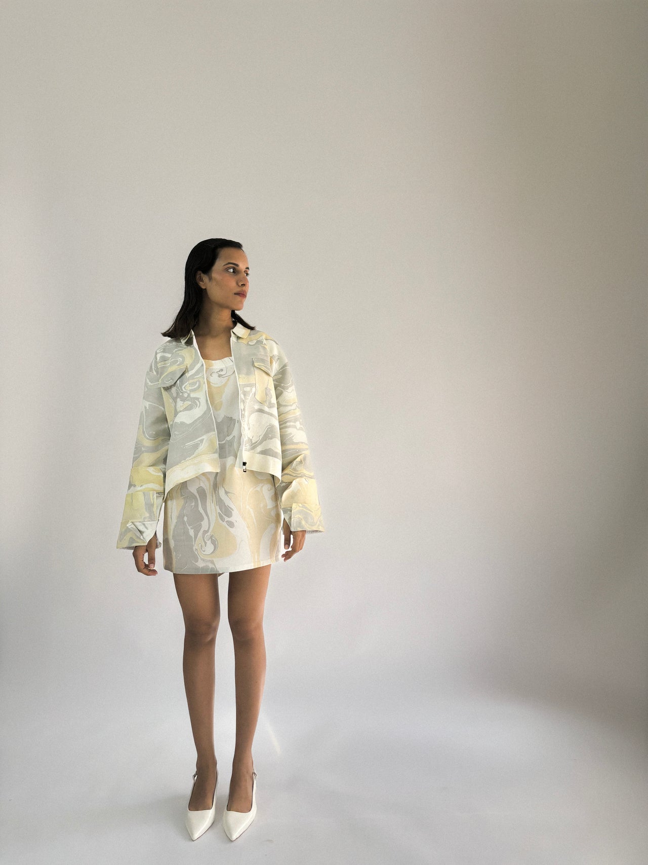 Neutral Jacket With Satin Dress