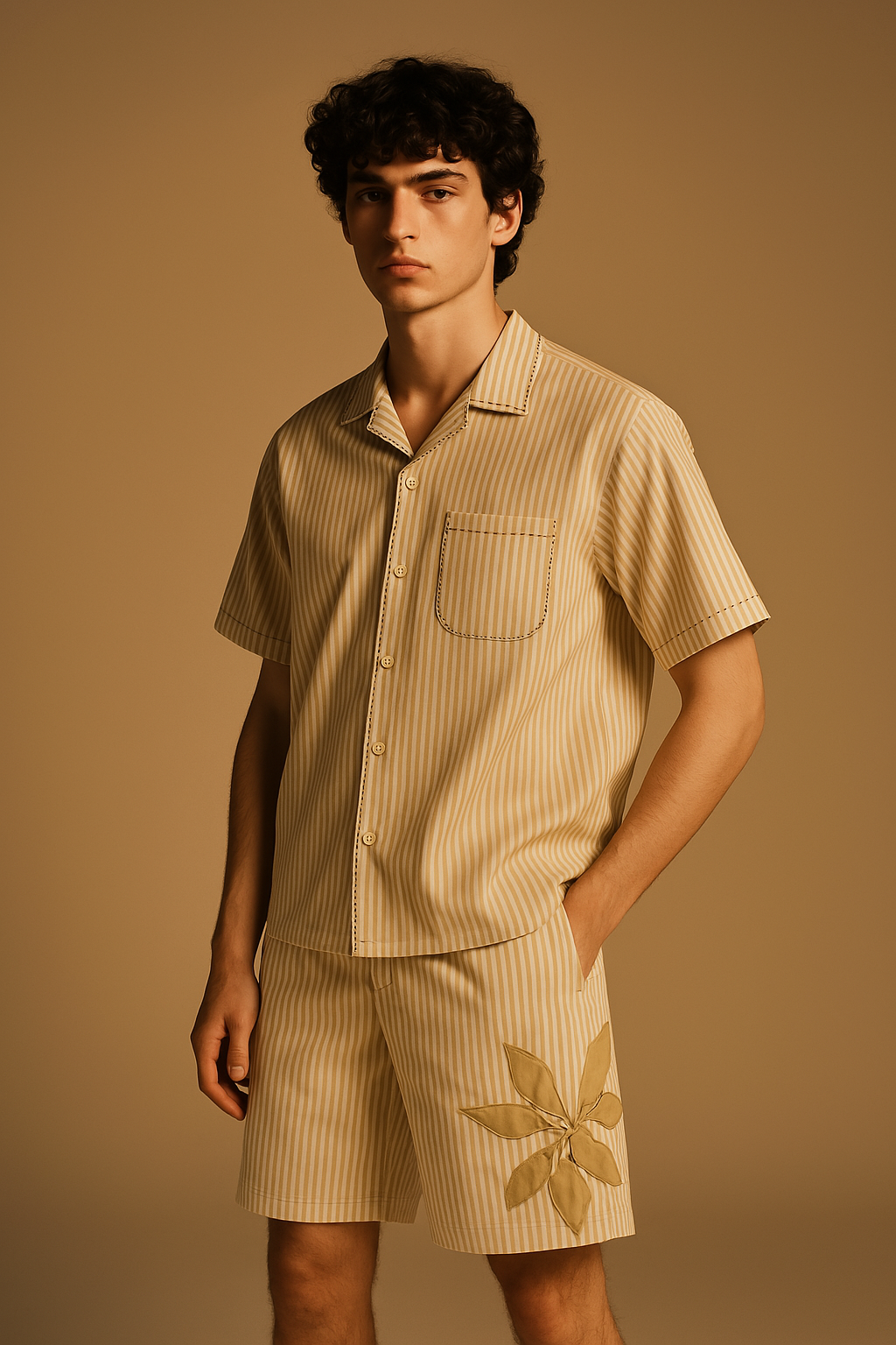 Beige Relaxed Striped Cotton Shirt