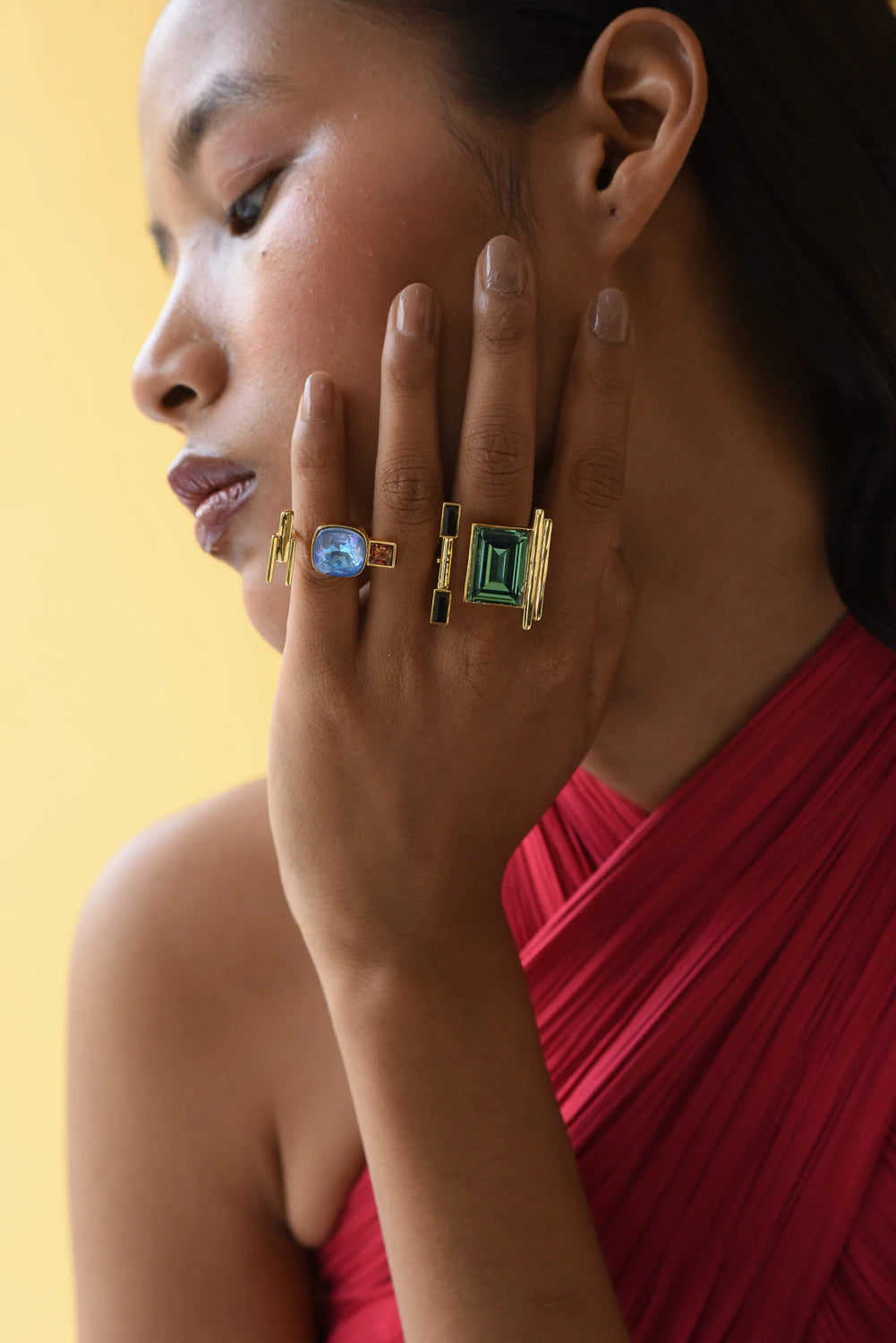 Green and Blue Swarovski Crystal Ring | Kiwi Lemonade Ring | PAIVE
