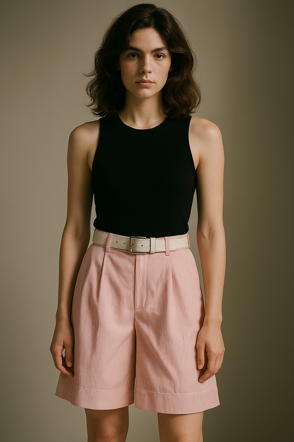 Pink Hand-Stitched Pinstripe Bermuda Shorts