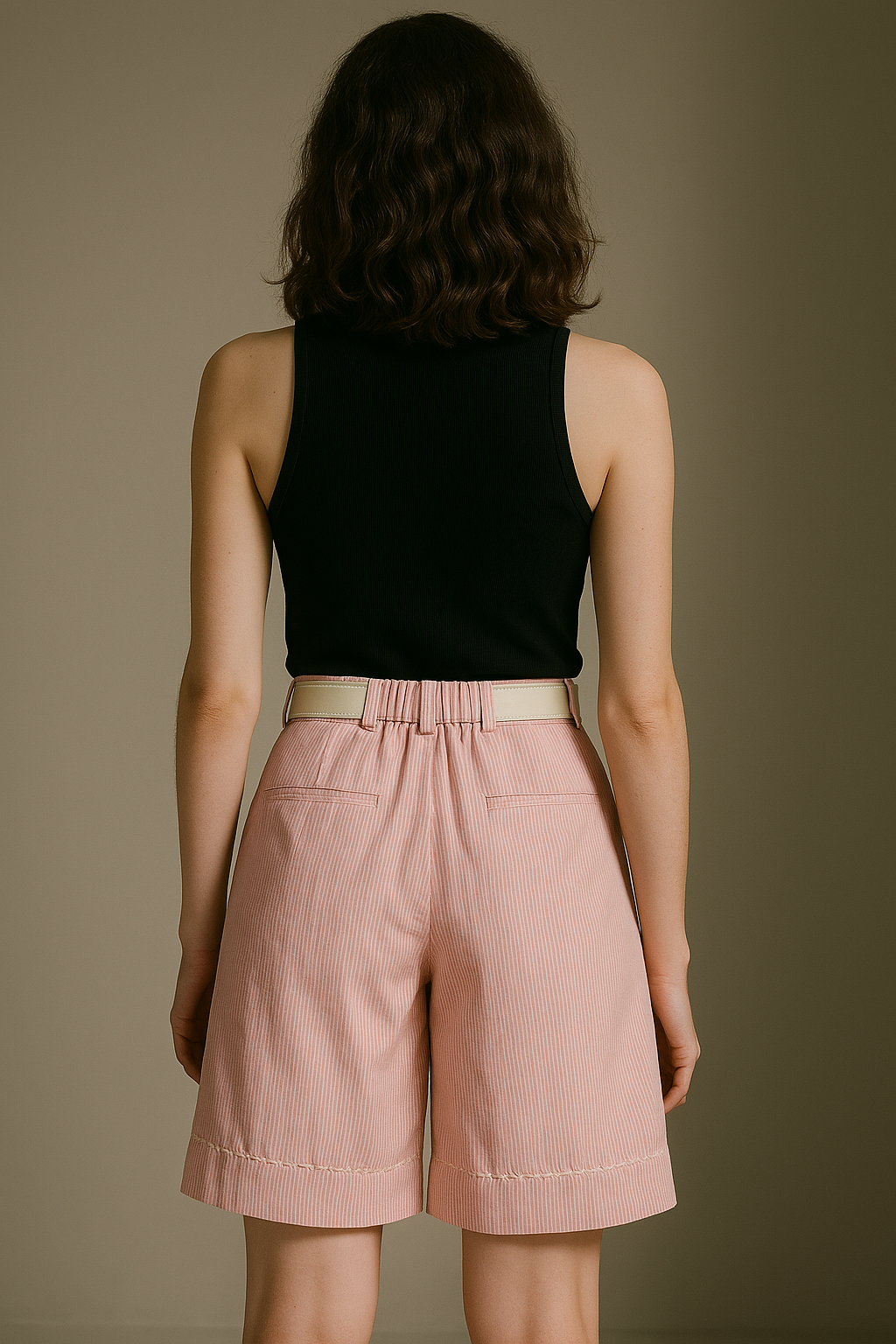 Pink Hand-Stitched Pinstripe Bermuda Shorts