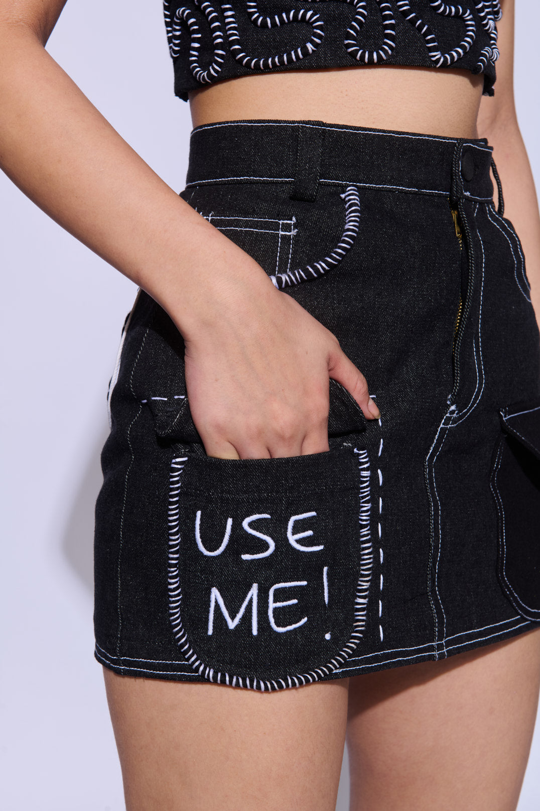 Black Embroidered Skirt close up