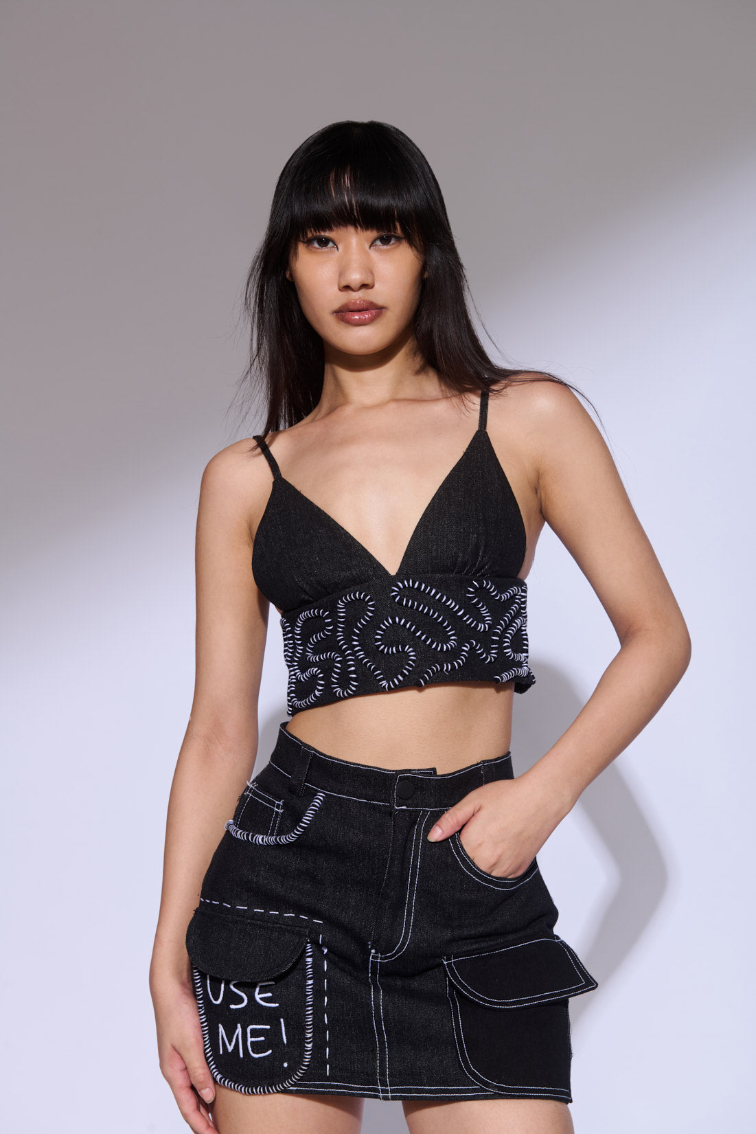 Black Embroidered Skirt front