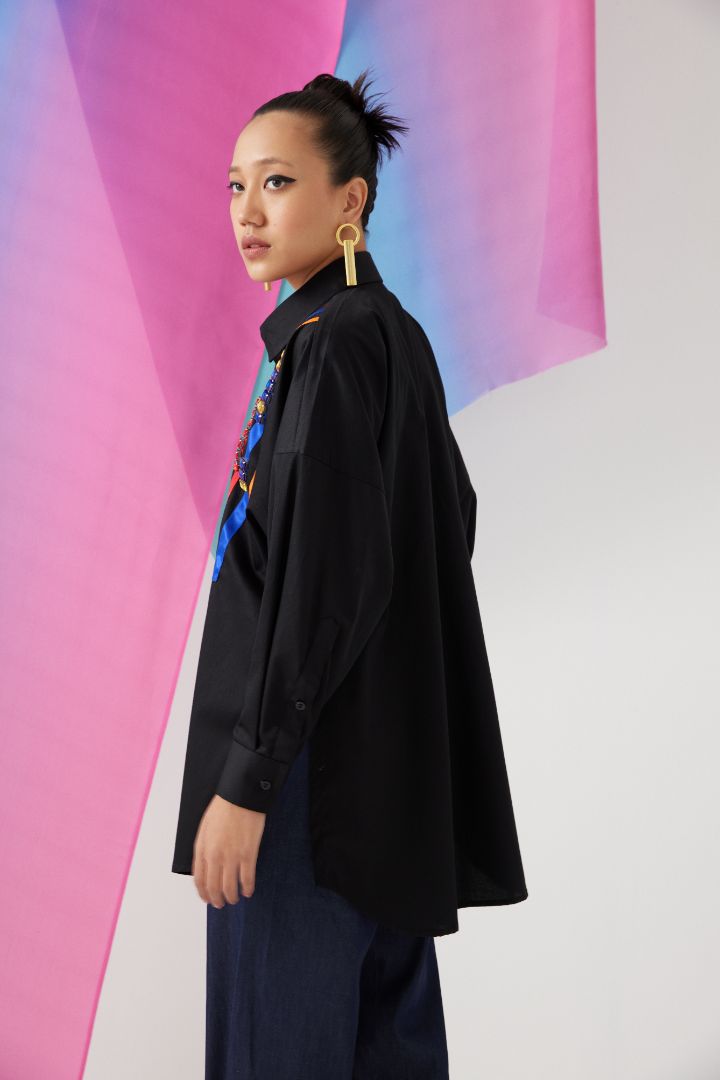 Black Poplin Embroidered Box Shirt back