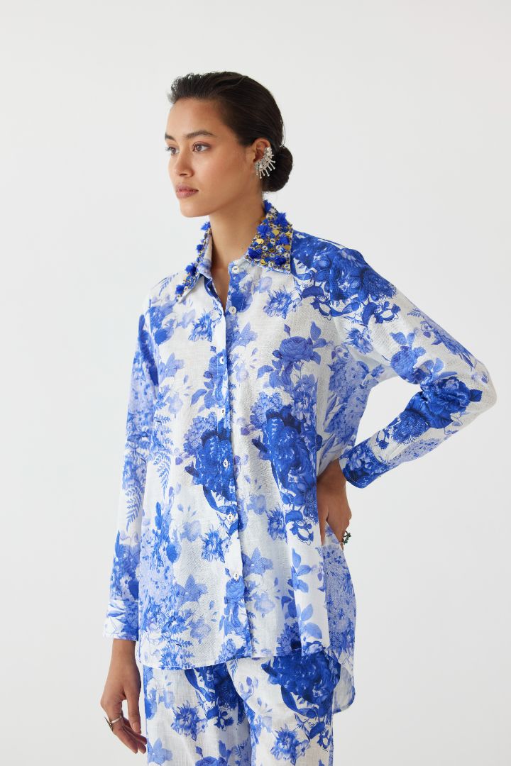 Blue Chintz Shirt and Pants Set