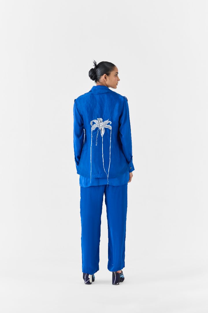 Blue Organza Blazer Set