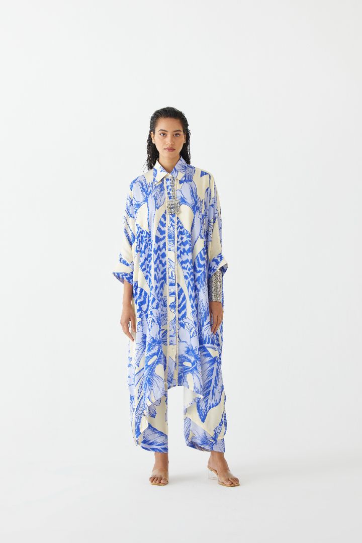 Blue Riad Kimono and Pants Set - front