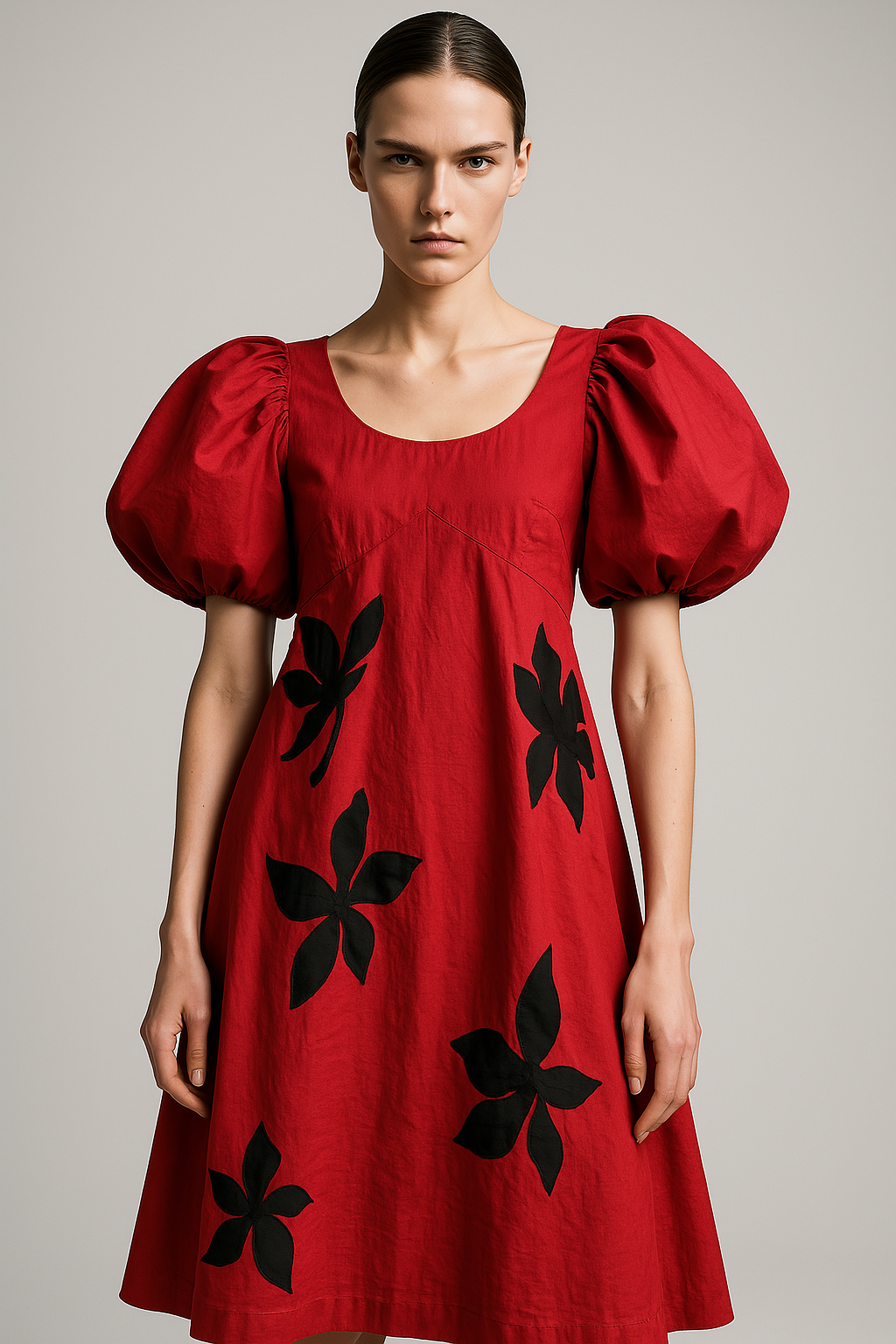 Flame Bloom Appliqué Midi Dress