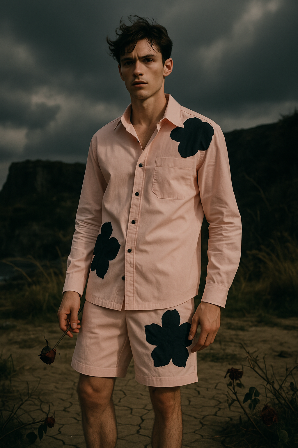 Baby Pink Poplin Appliqué Shacket