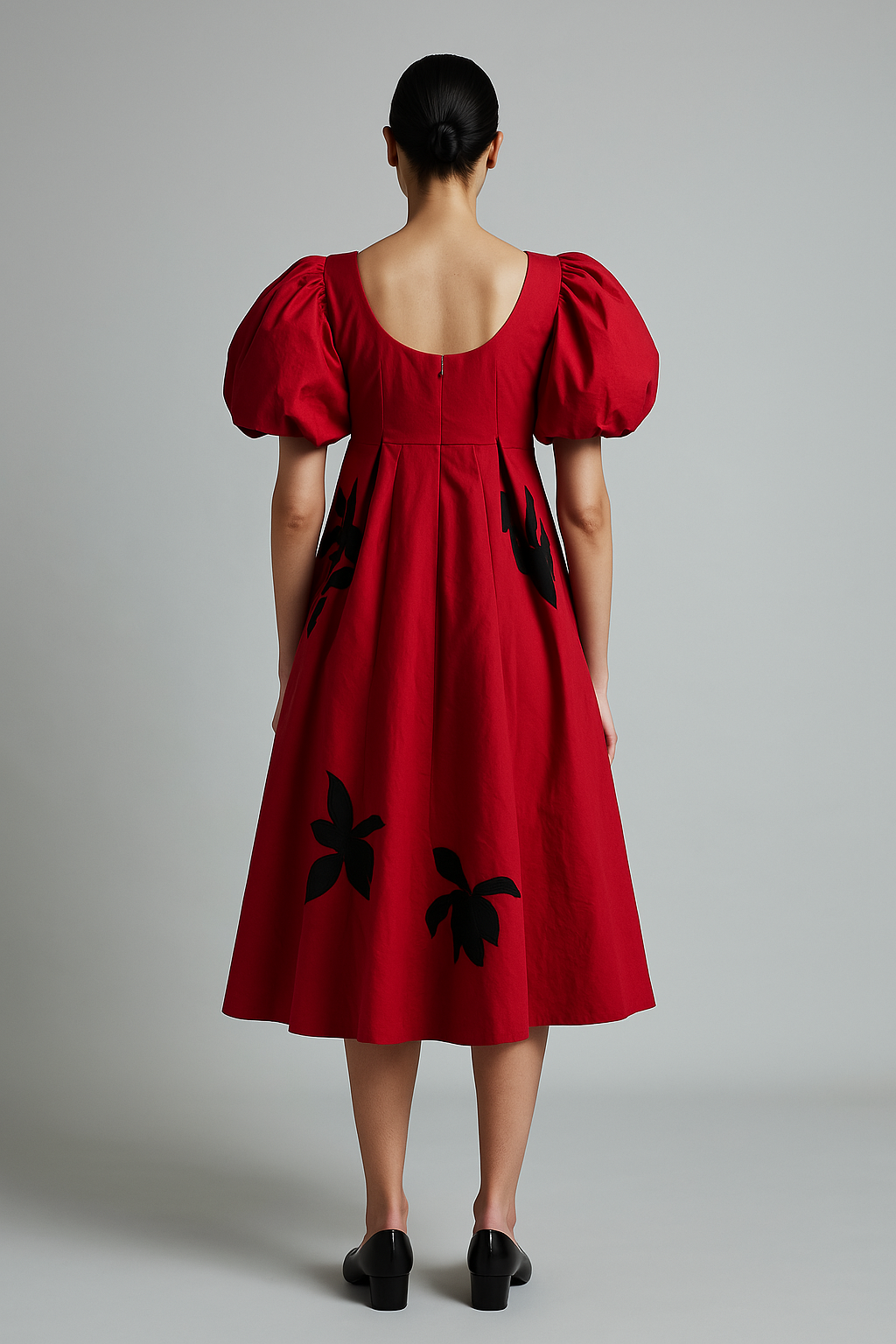 Flame Bloom Appliqué Midi Dress