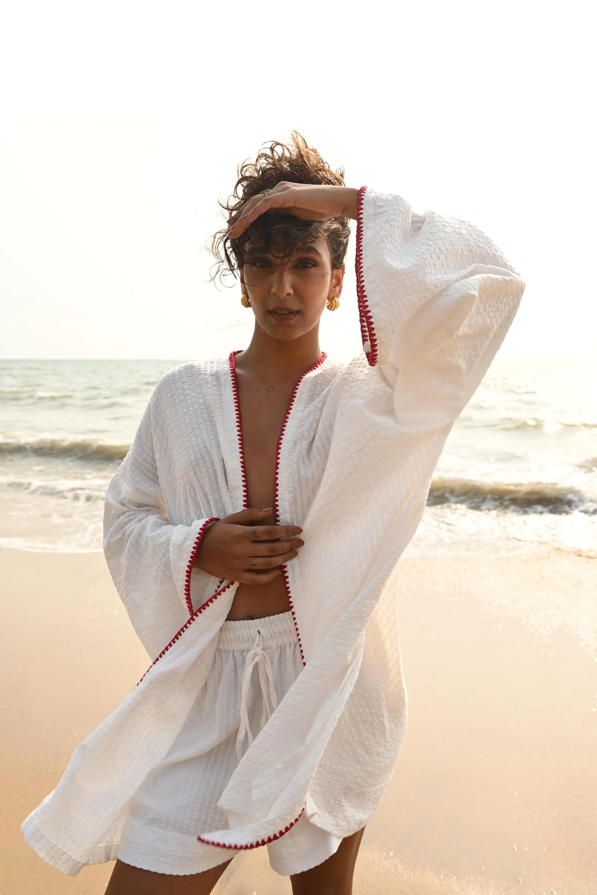 red cotton overlay jacket | beach coverall | summer outfit