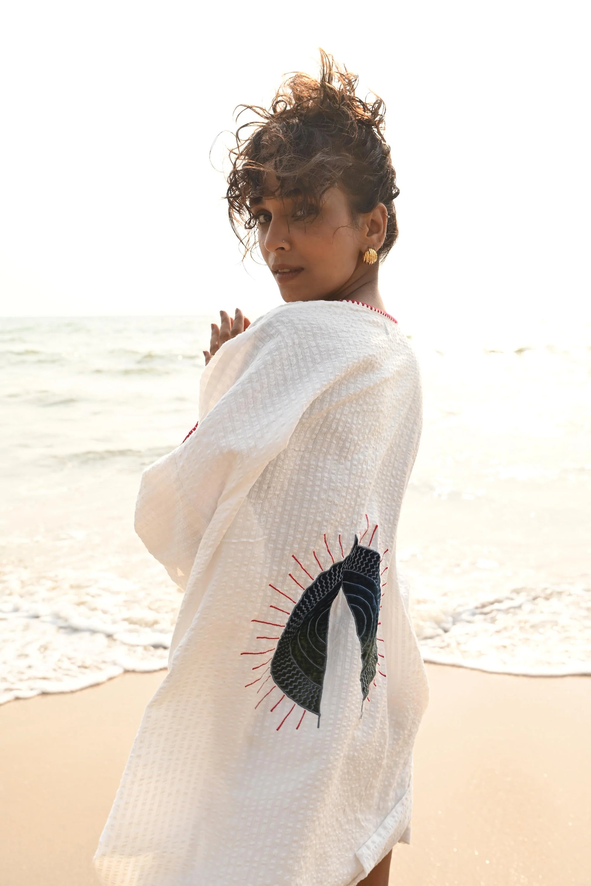red cotton overlay jacket | beach coverall | summer outfit