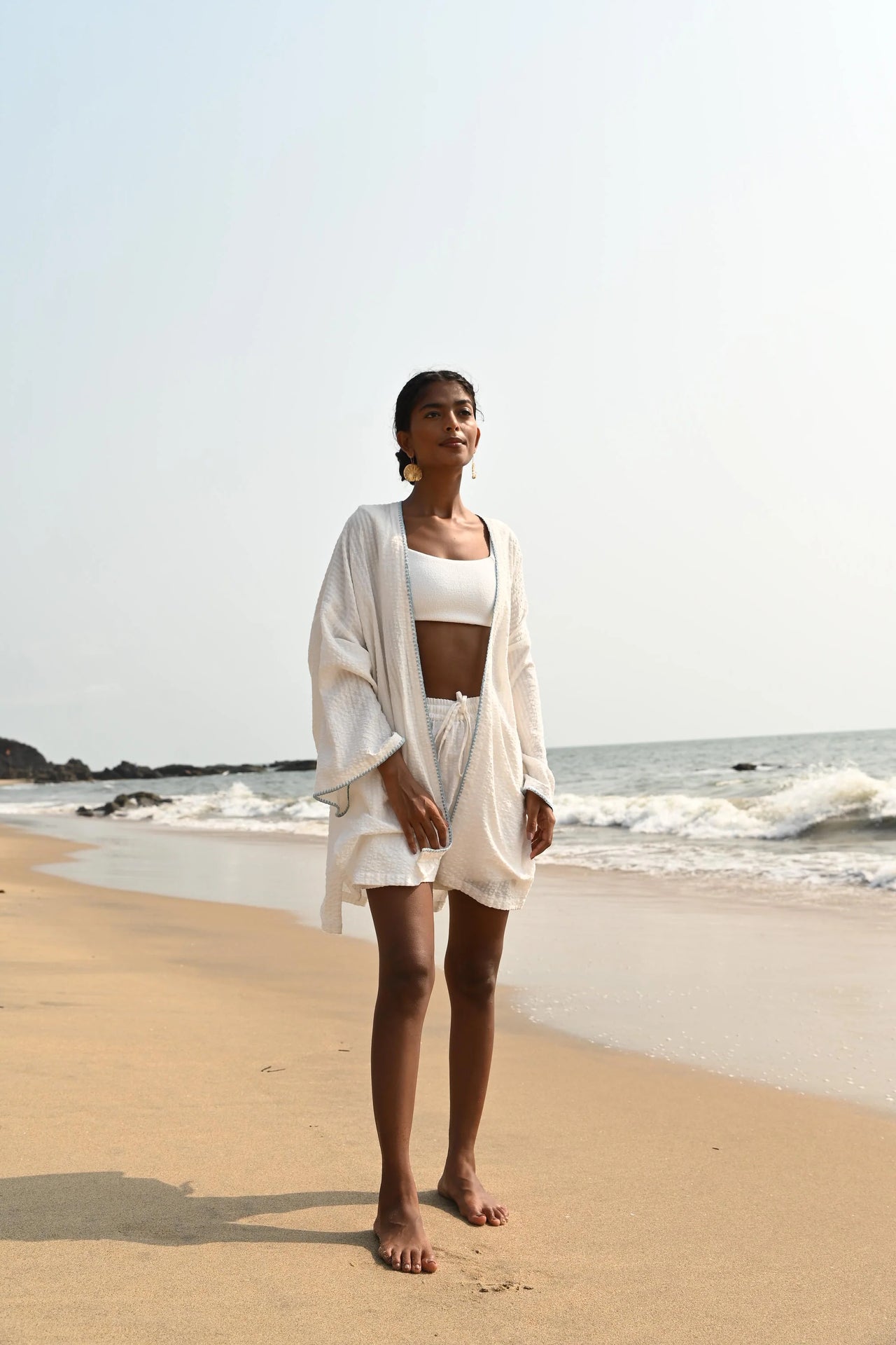 blue cotton overlay jacket | beach coverall | summer outfit