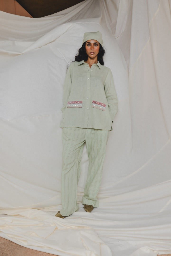 Mint Green Sandra Pocket Embroidered Shirt