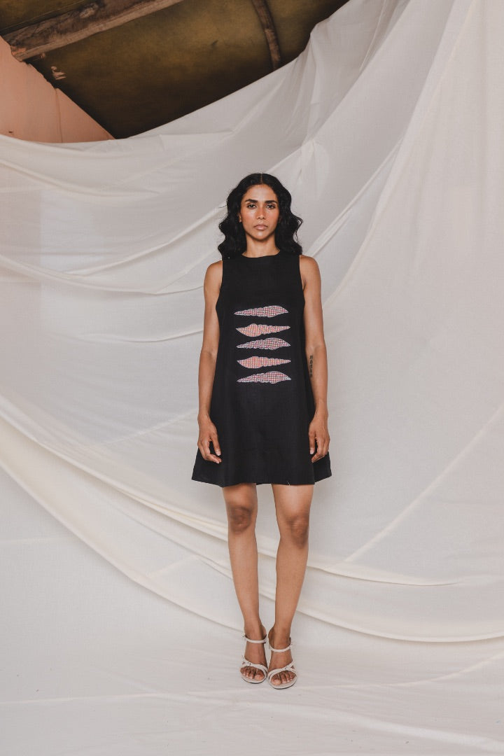 Black Mini Dress | Linen | Summer | Appliqué