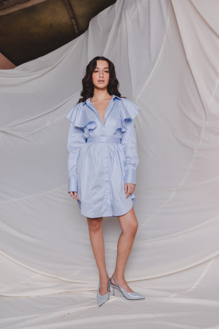 Blue Skyline Ruffle Dress