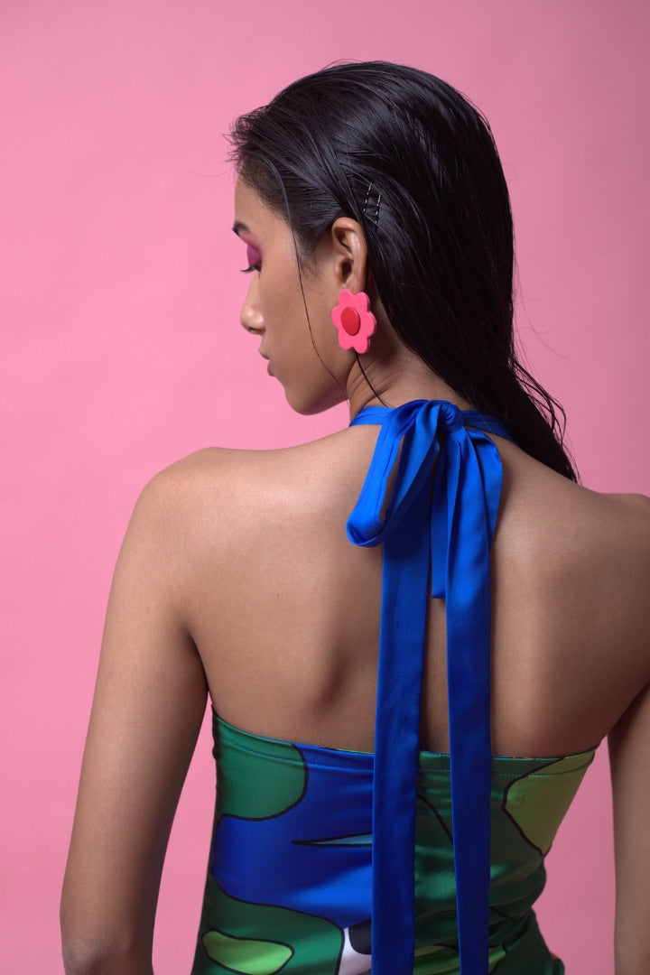  halter-neck satin dress | multicoloured | summer 