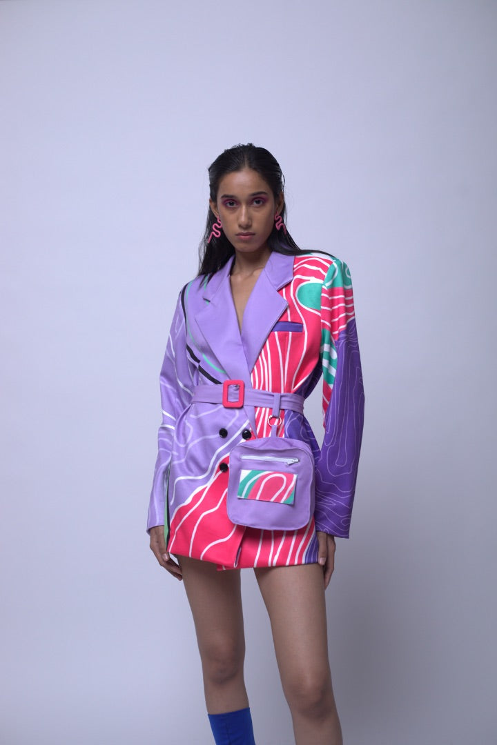 purple | blazer dress | printed