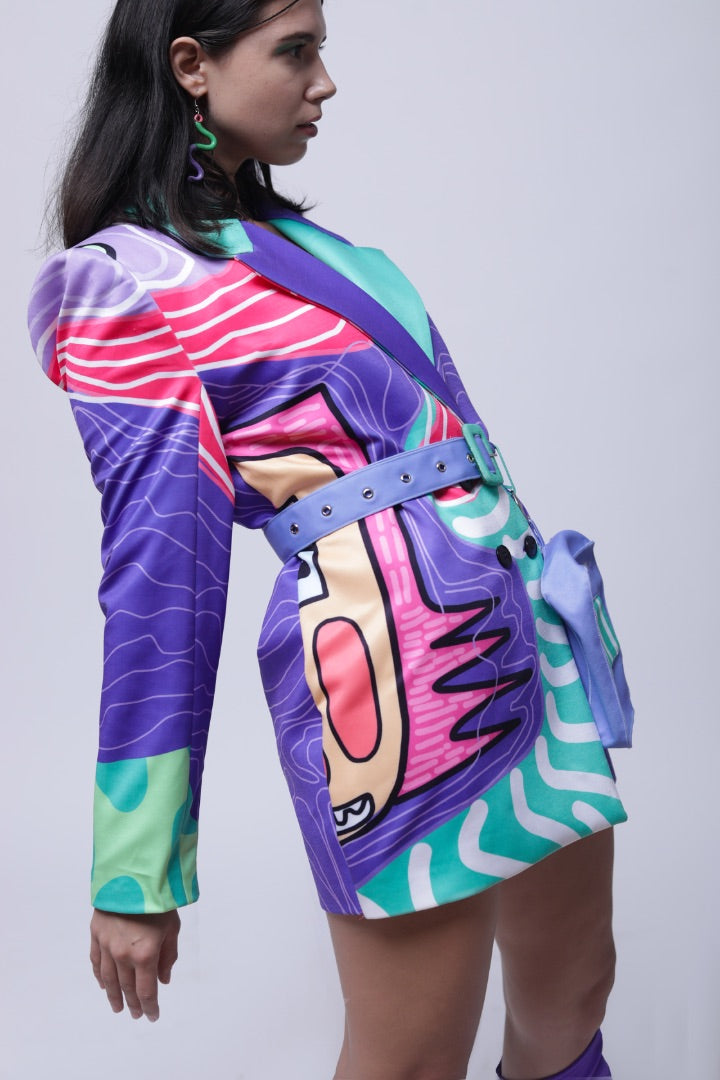 purple printed blazer dress | polyester 
