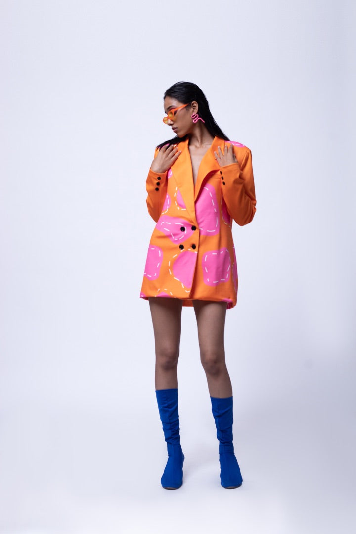 orange blazer dress | printed | polyester
