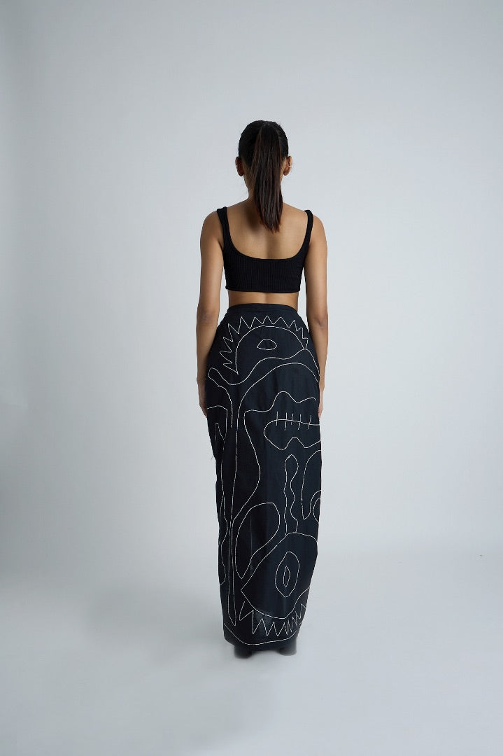 black draped skirt | embroidery | mulmul 