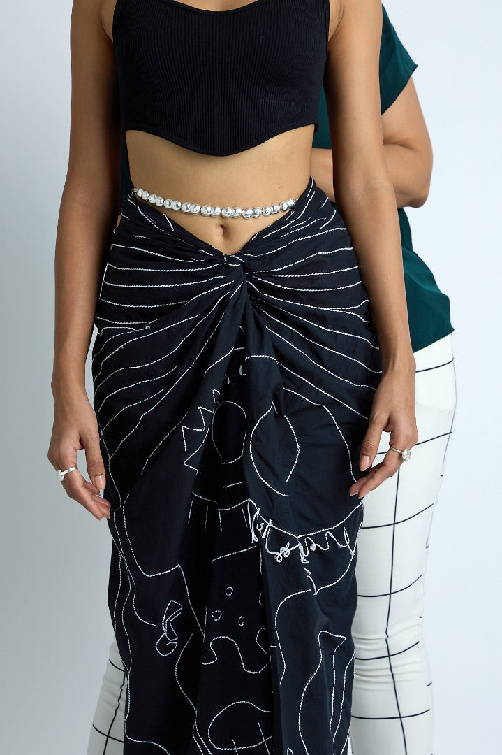 black draped skirt | embroidery | mulmul 