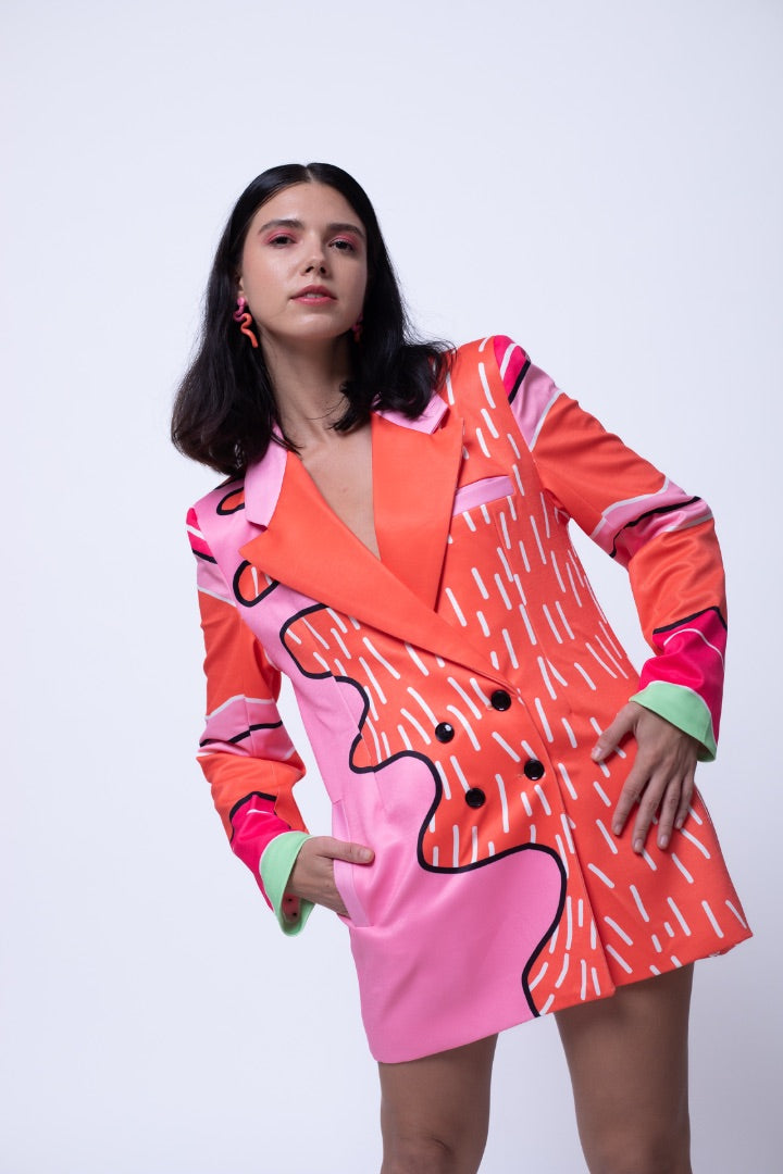 digital printed blazer dress