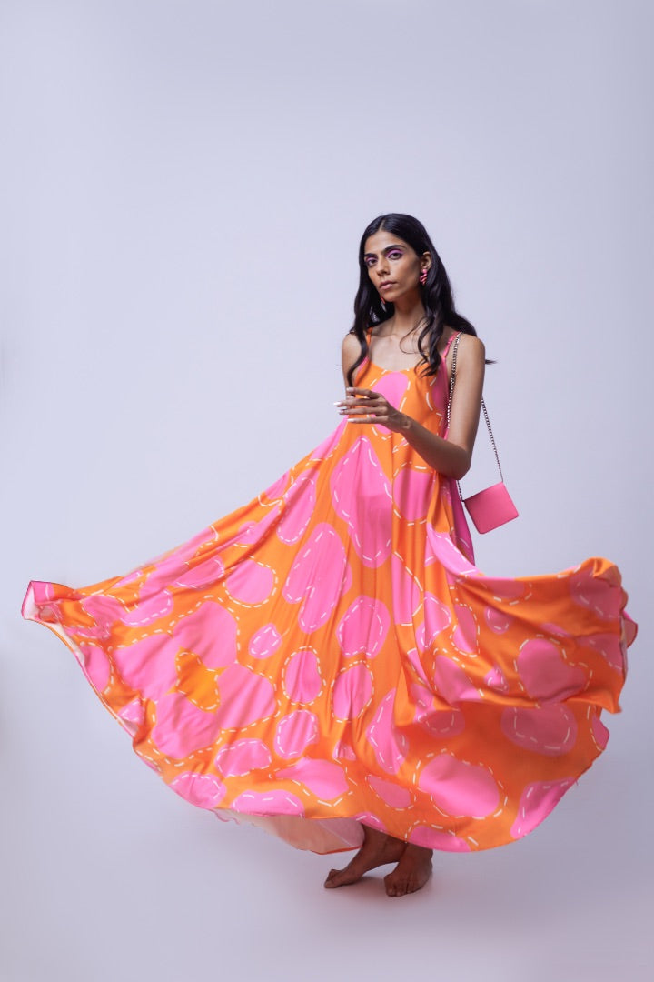 Pink Maxi Dress \ printed | satin