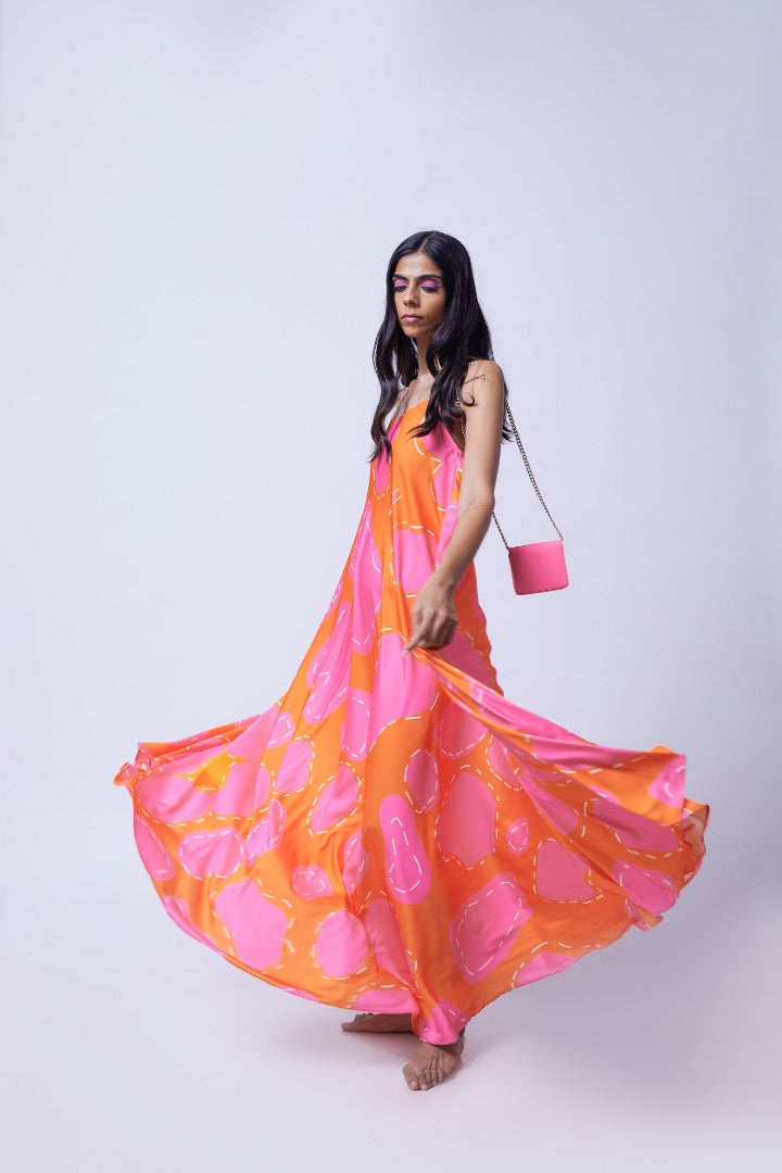Pink Maxi Dress \ printed | satin