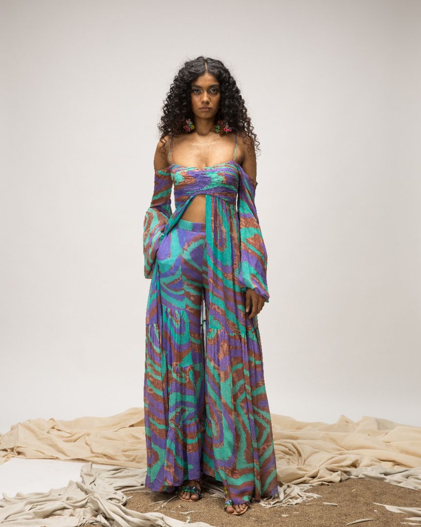 Special Occasion Dress | Ooty Cape Top - Blue | PAIVE