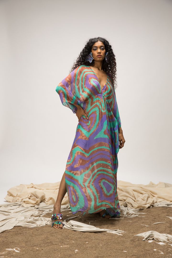 Digital Printed V Neck Kaftan | Ooty Kaftan - Multi | PAIVE